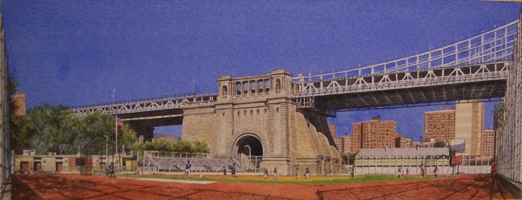 Painting "Ballgame under Manhattan Bridge, NYC"