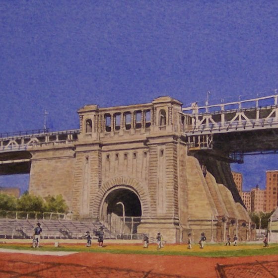 Painting "Ballgame under Manhattan Bridge, NYC"